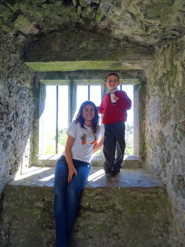 lady and boy in blarney castle